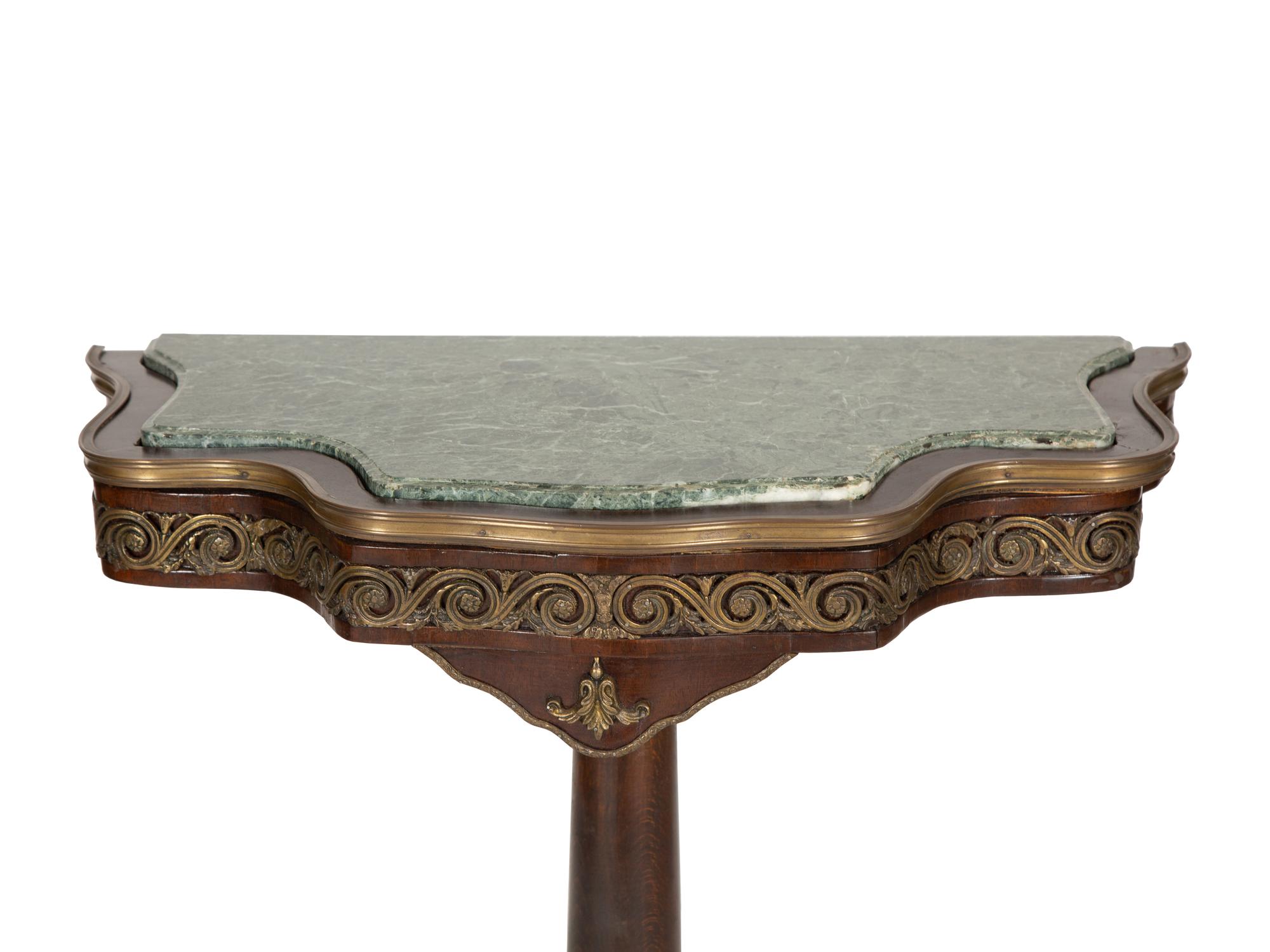 A Napoleon III Brass Mounted Table with Green Marble Inset Top and Base — 20th Century