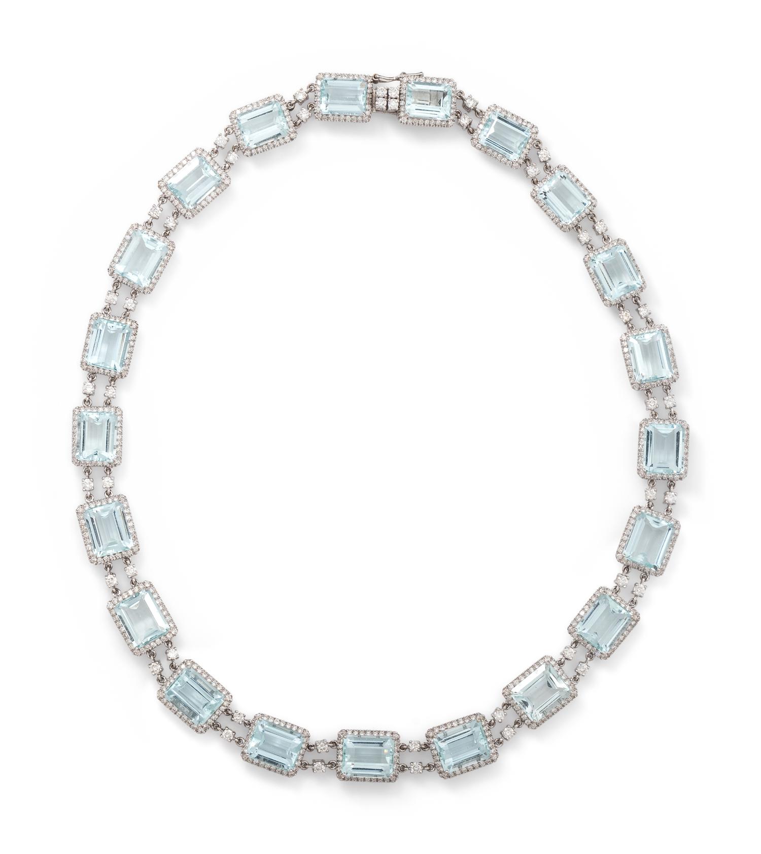AQUAMARINE AND DIAMOND NECKLACE