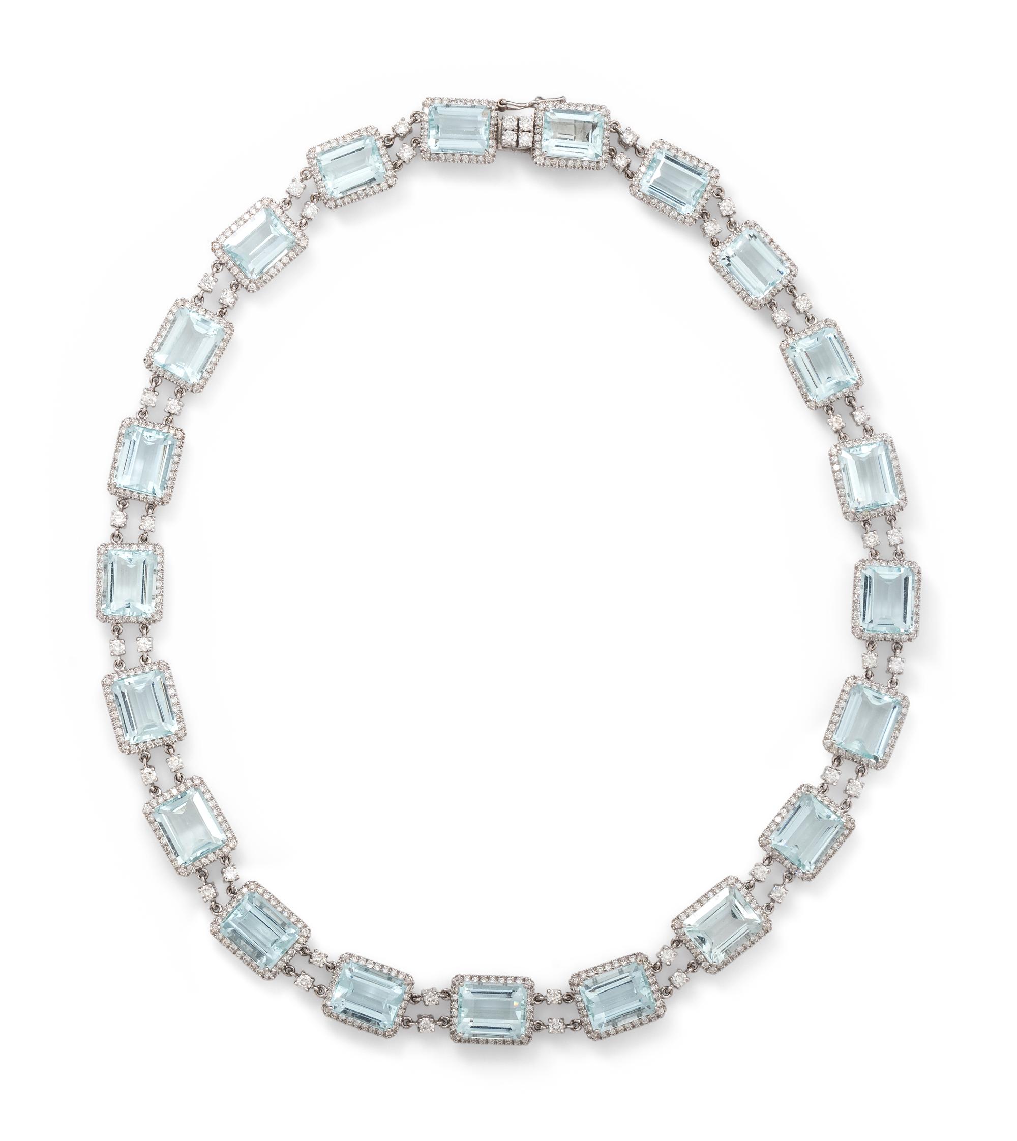 AQUAMARINE AND DIAMOND NECKLACE