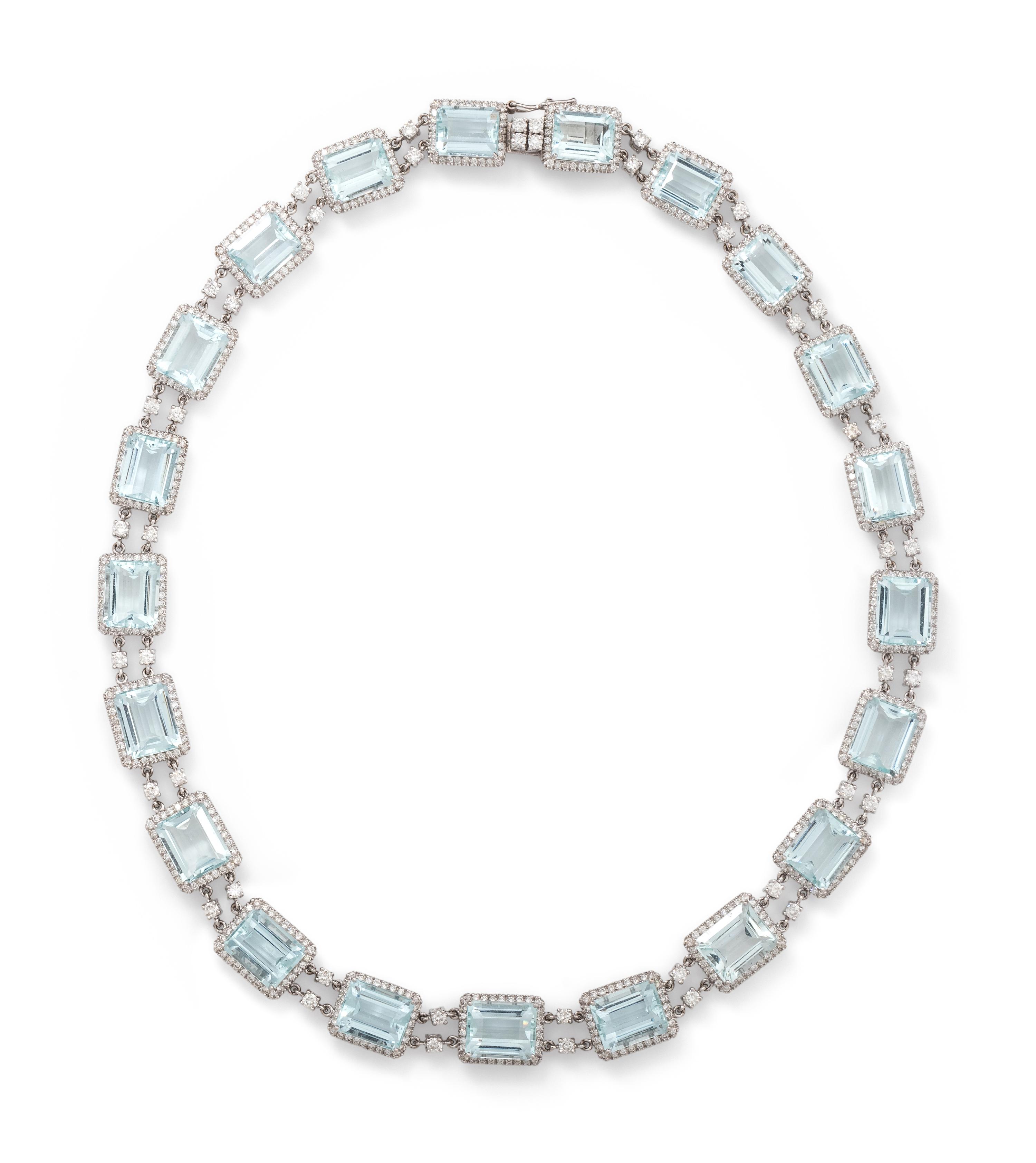 AQUAMARINE AND DIAMOND NECKLACE