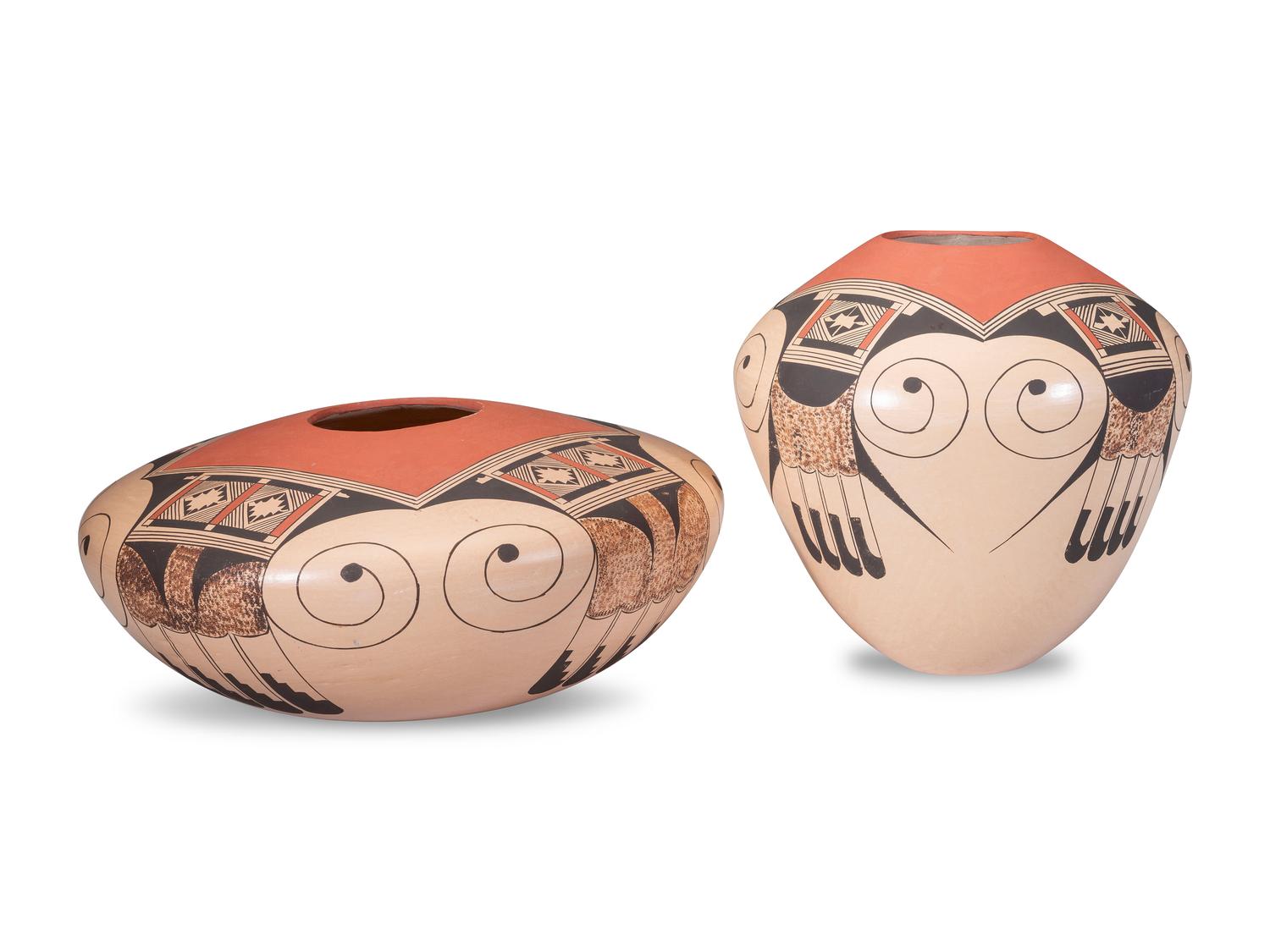 Polychrome Pottery Jars, with Eagle Tail Designs