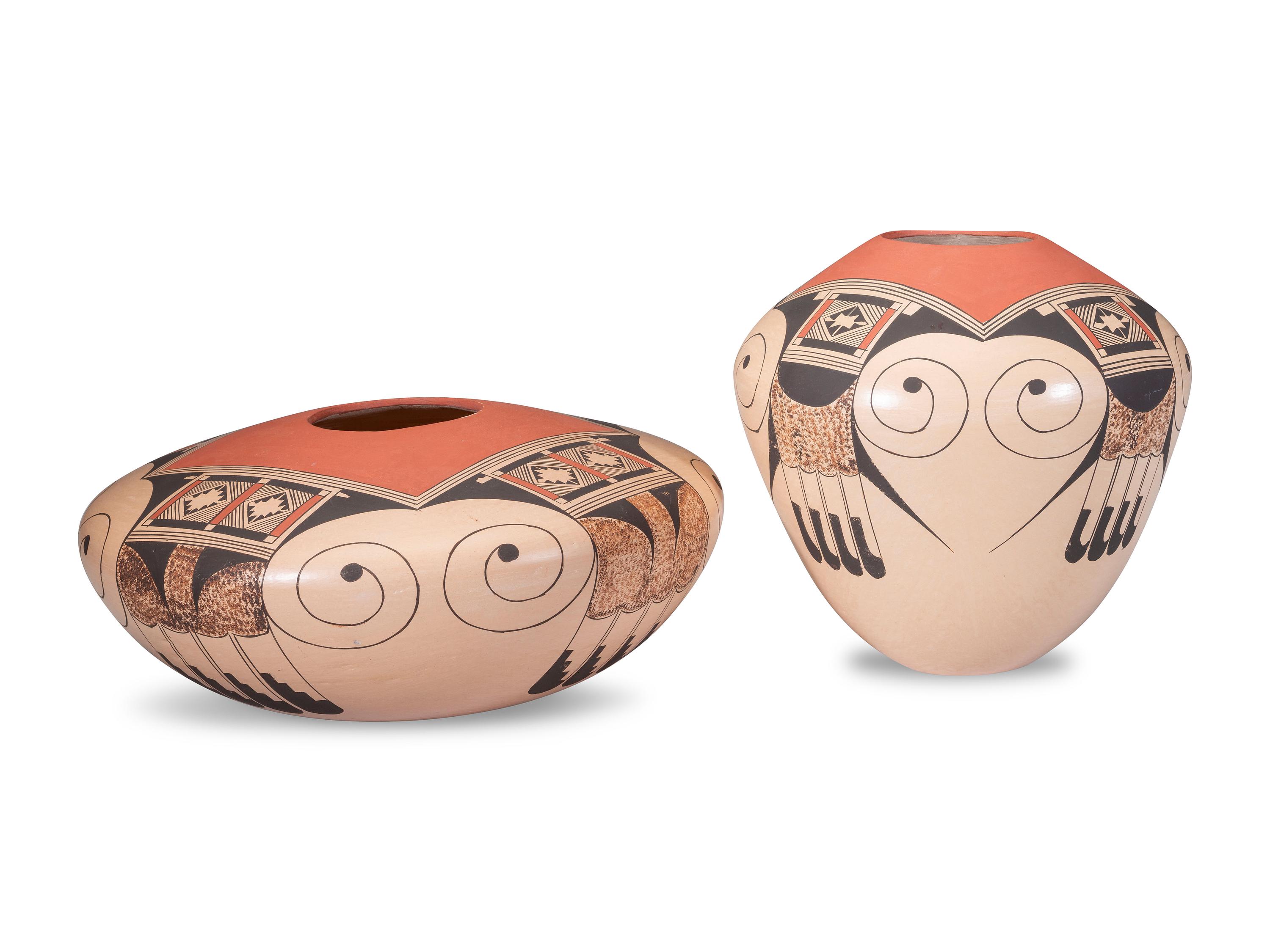 Polychrome Pottery Jars, with Eagle Tail Designs