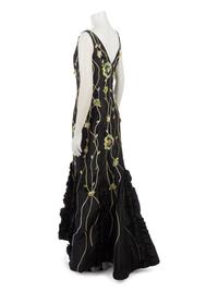 Melinda Eng Taffeta Mermaid Dress with Floral Embellishments