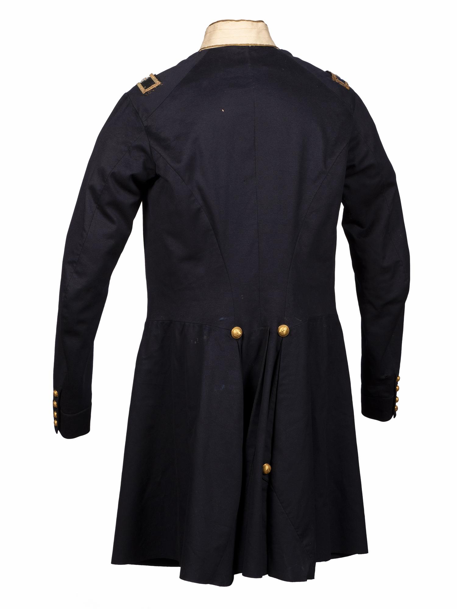 [MILITIA]. Frock coat and Model 1851 shako with original box identified to Massachusetts Militia Brigadier General Eliab Ward.