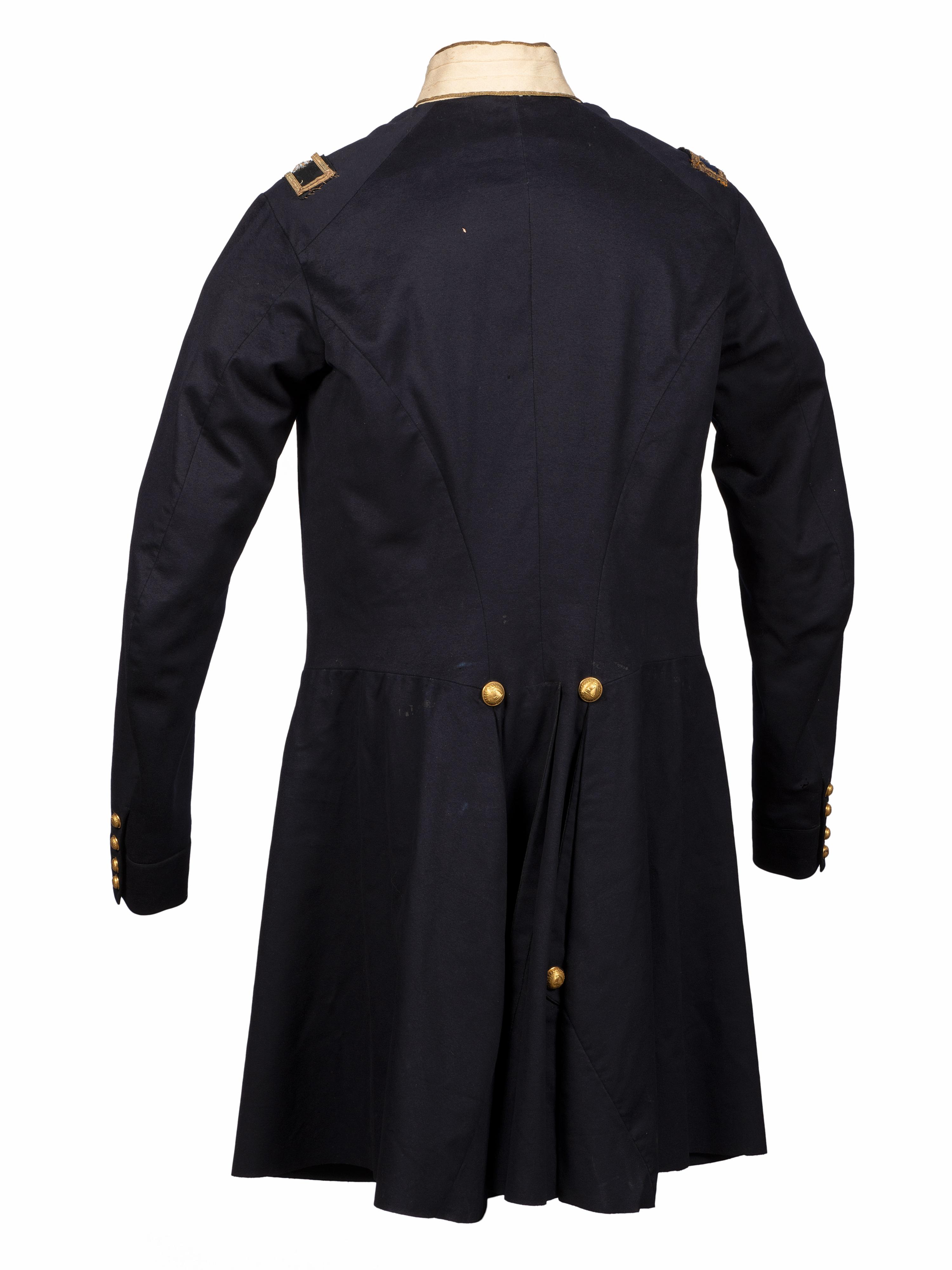 [MILITIA]. Frock coat and Model 1851 shako with original box identified to Massachusetts Militia Brigadier General Eliab Ward.