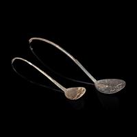 Two Chinese Silver 'Goose' Tea Spoons, Ze , Tang Dynasty 唐 雁首柄銀茶則兩件