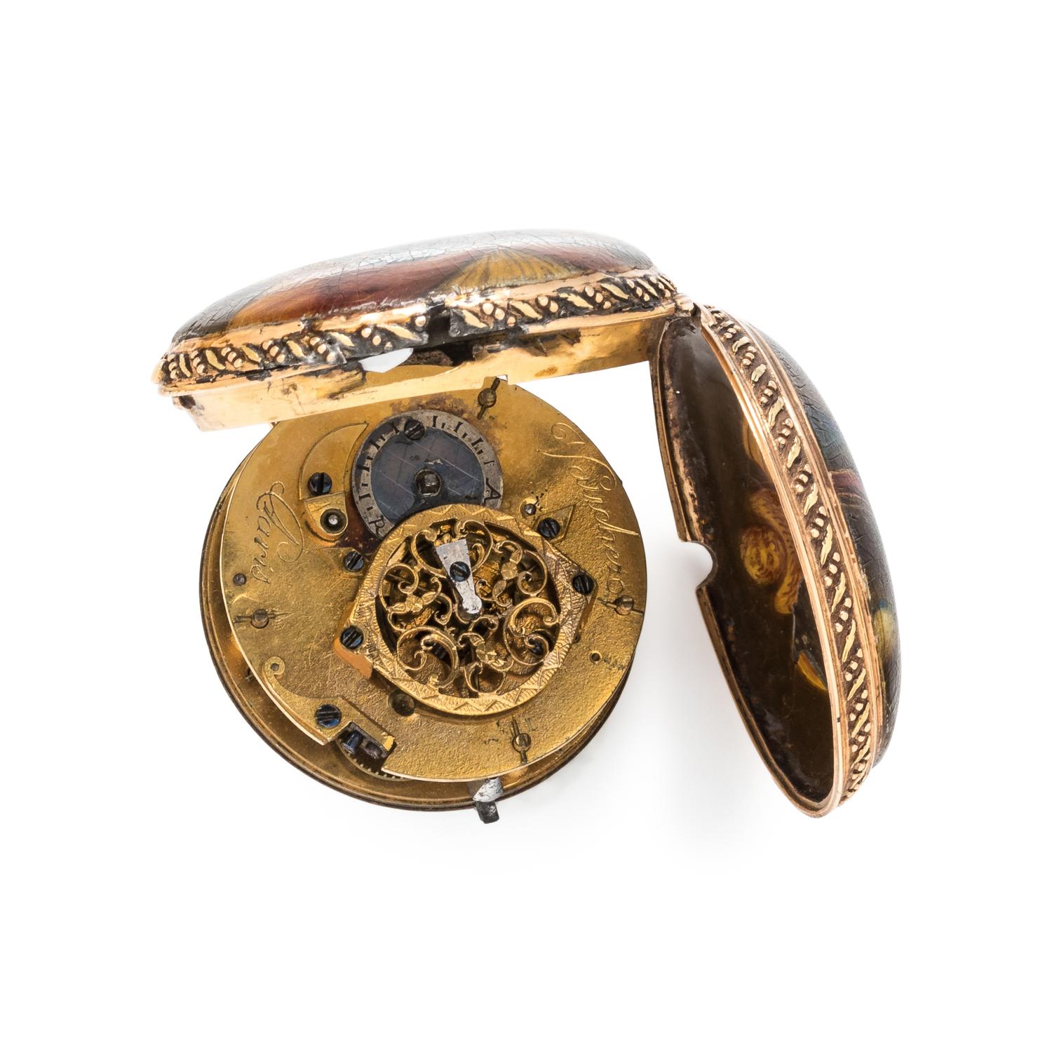 PORTRAIT ENAMEL HUNTER CASE POCKET WATCH