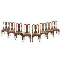 A Set of Eight Anglo-Colonial Yew Wood Dining Chairs