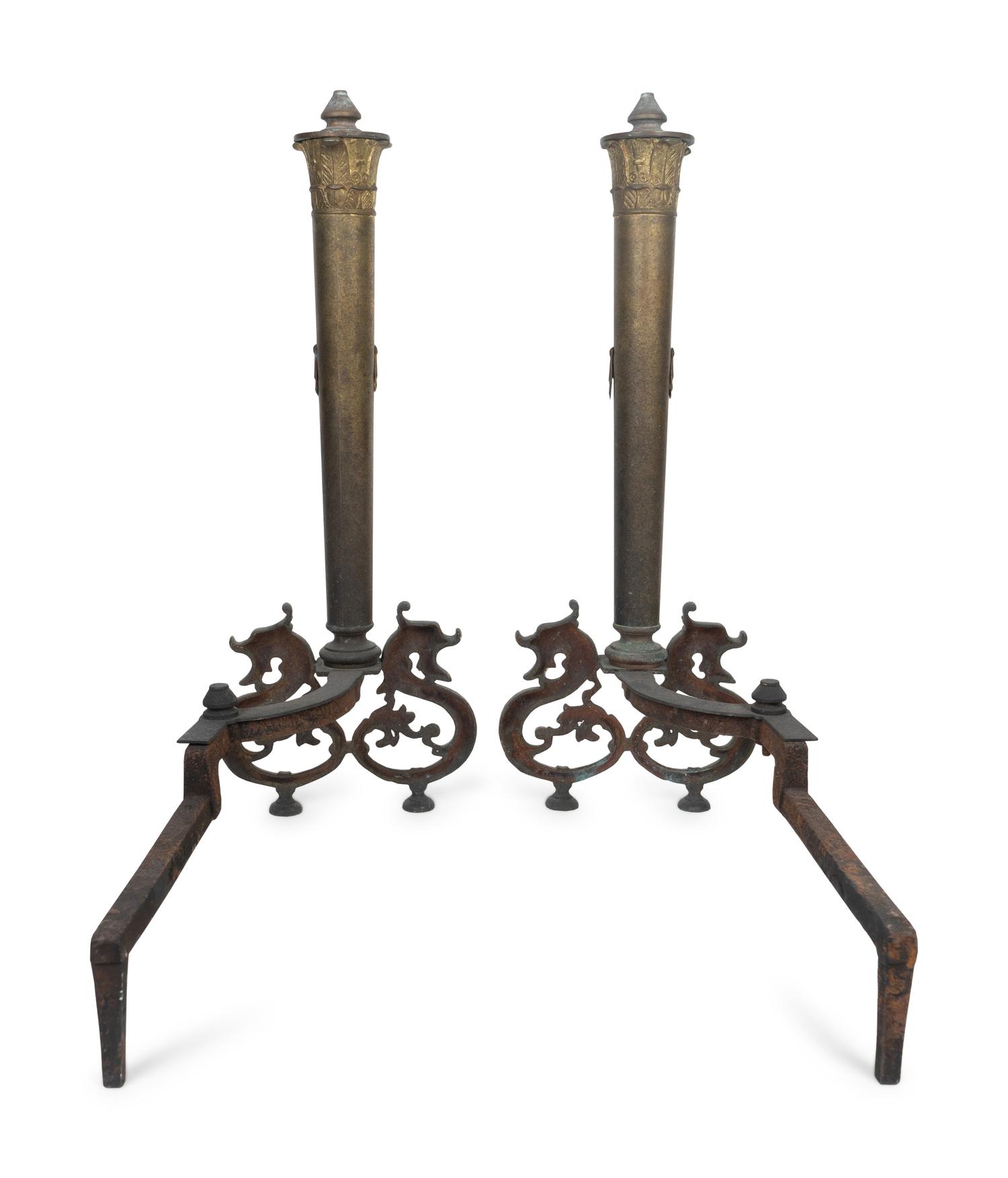 A Pair of Neoclassical Style Gilt Metal Andirons — EARLY 20TH CENTURY