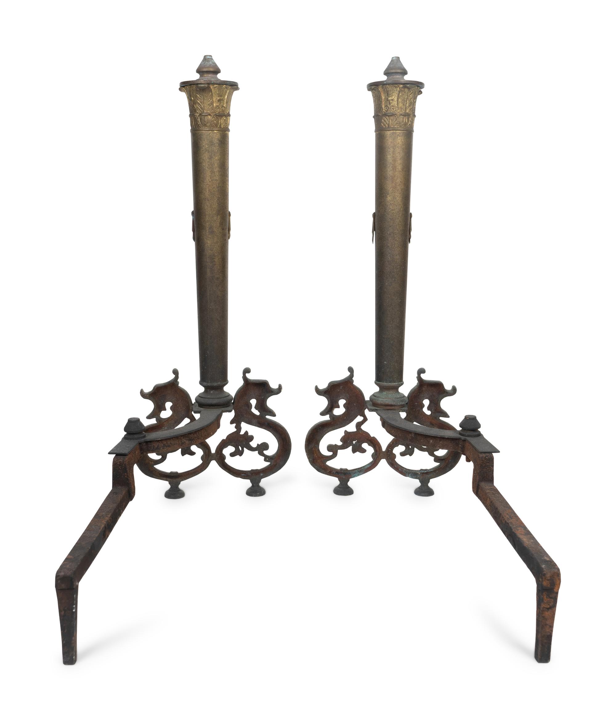 A Pair of Neoclassical Style Gilt Metal Andirons — EARLY 20TH CENTURY