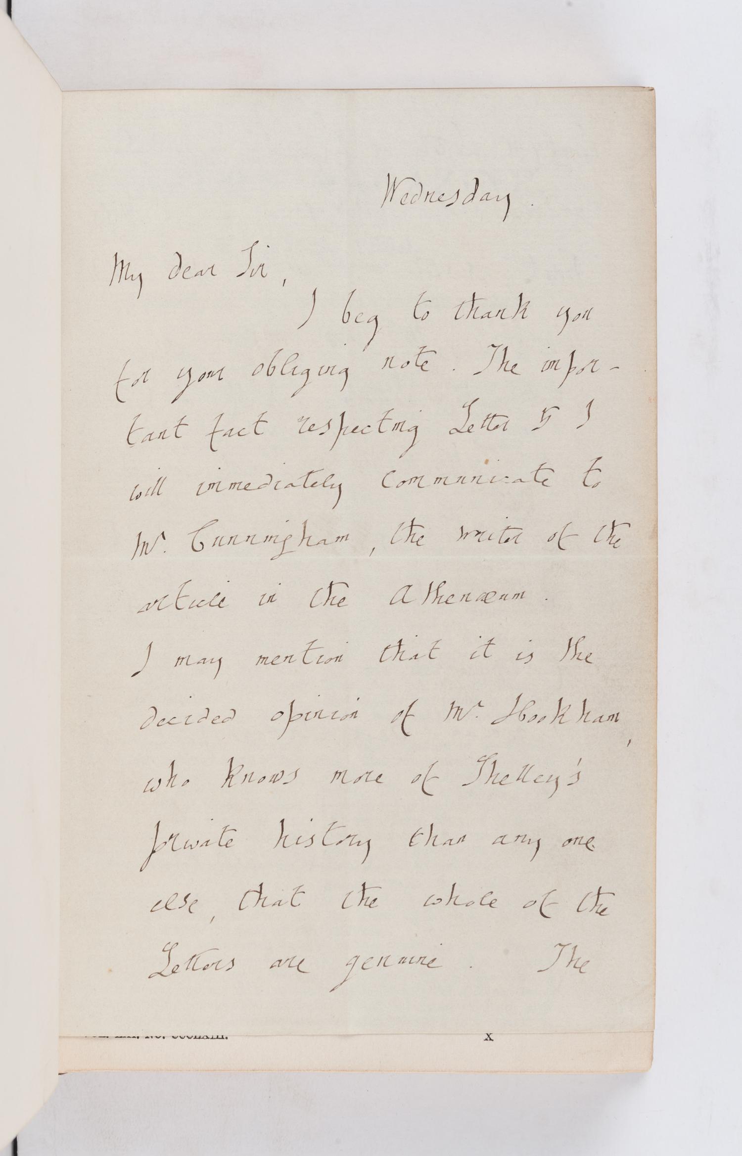 SHELLEY, Percy Bysshe (1792-1822). Letters of Percy Bysshe Shelley . London: Edward Moxon, 1852.