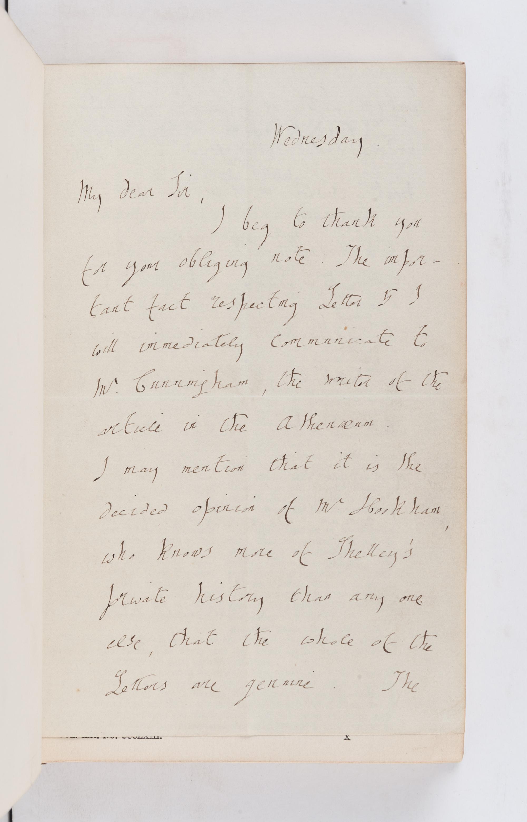 SHELLEY, Percy Bysshe (1792-1822). Letters of Percy Bysshe Shelley . London: Edward Moxon, 1852.