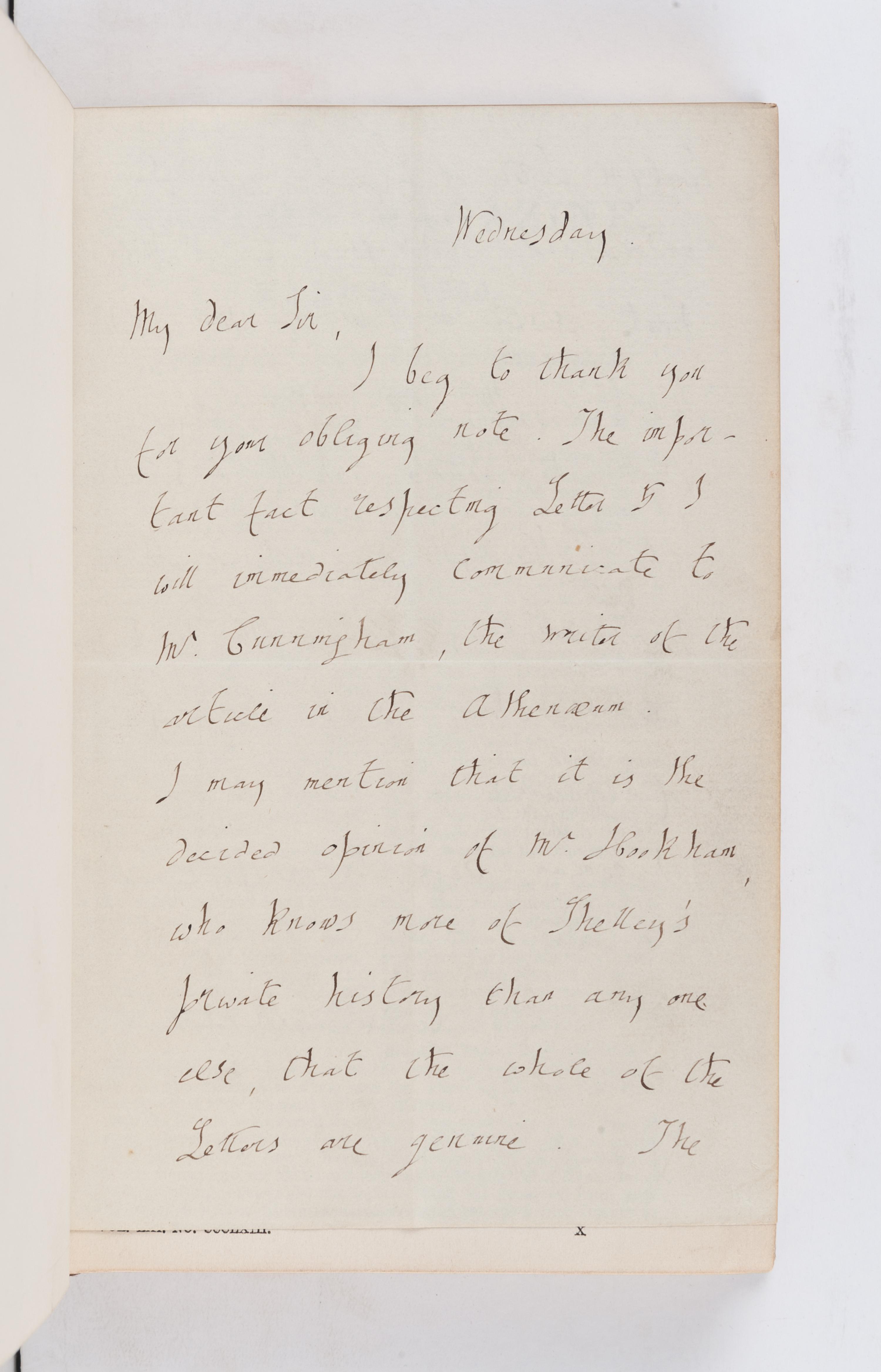 SHELLEY, Percy Bysshe (1792-1822). Letters of Percy Bysshe Shelley . London: Edward Moxon, 1852.