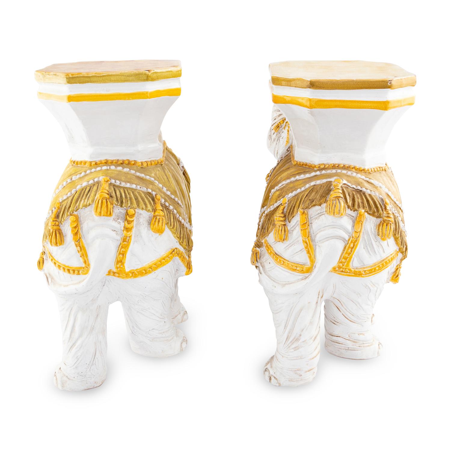 A Pair of Italian Glazed Terracotta Elephant-Form Garden Seats