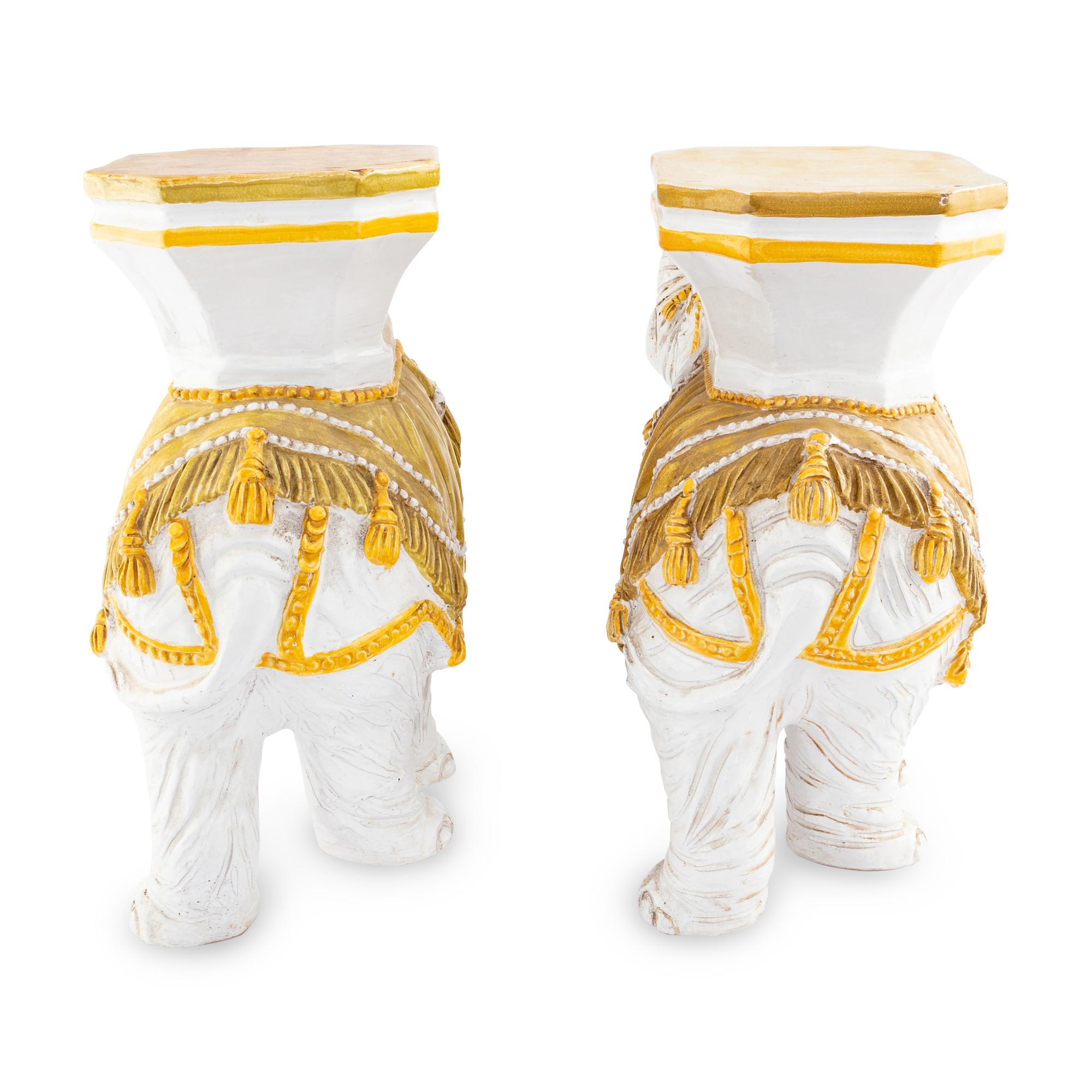 A Pair of Italian Glazed Terracotta Elephant-Form Garden Seats