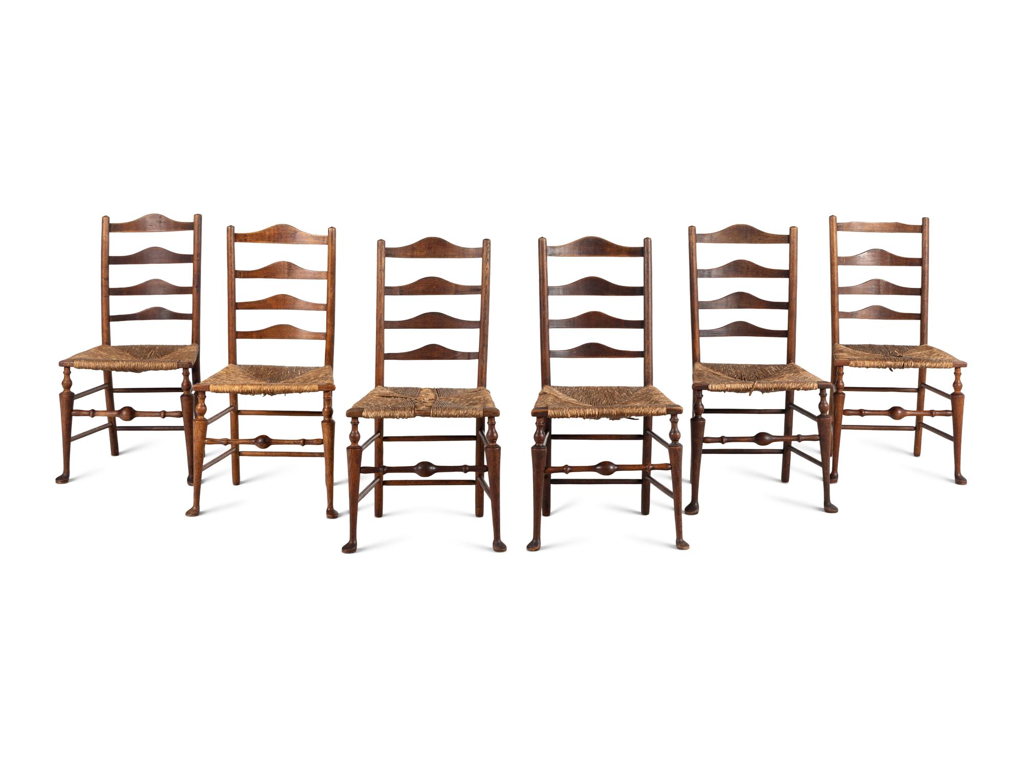 A Set of Six English Provincial Rush-Seat Dining Chairs
