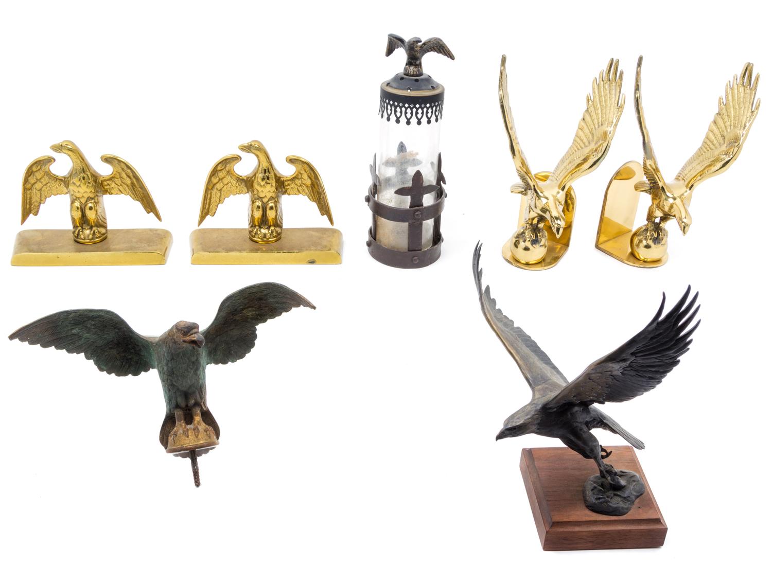 A Group of Eagle Themed Decorative Articles Height of tallest 11 1/2 inches.