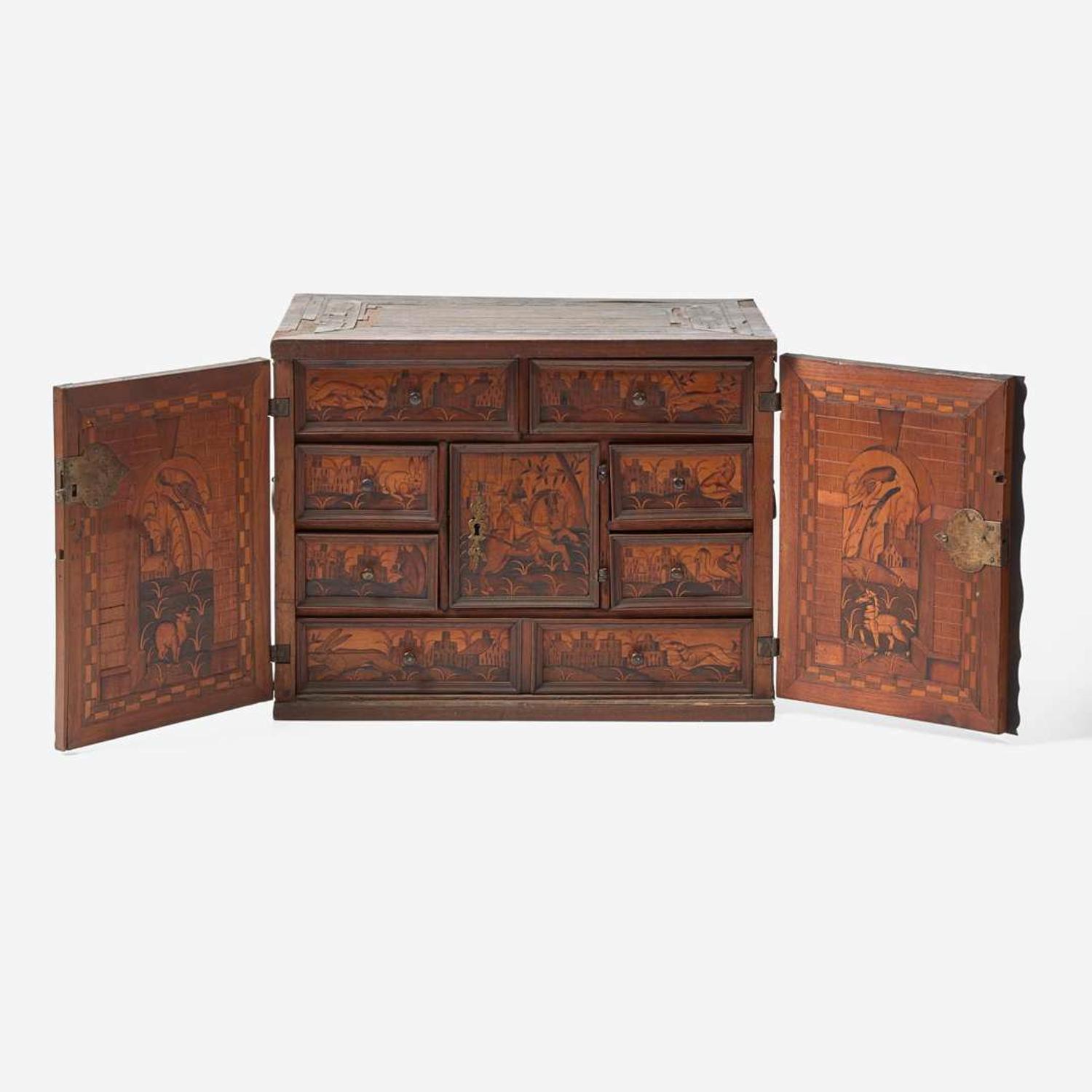 A German Baroque walnut marquetry table cabinet late 17th century