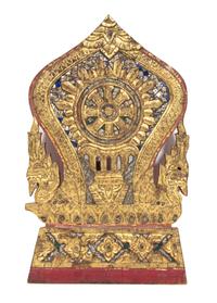 An Indian Carved and Gilt Polychrome Temple Fragment Height 19 inches.
