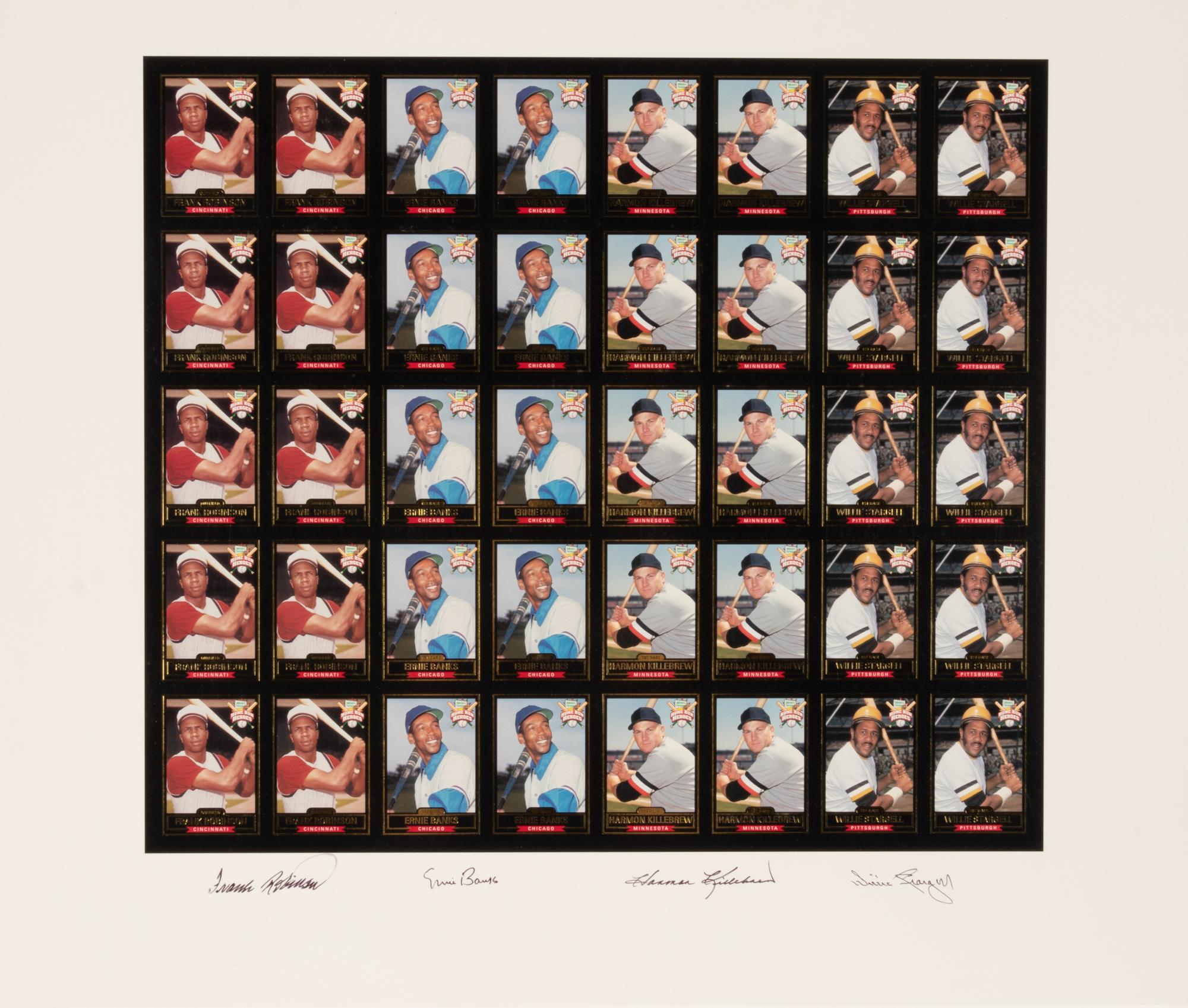 A Group of Seven Uncut Sheets of Signed Home Run Heroes Baseball Cards (Robinson, Banks, Killebrew, Stargell),
