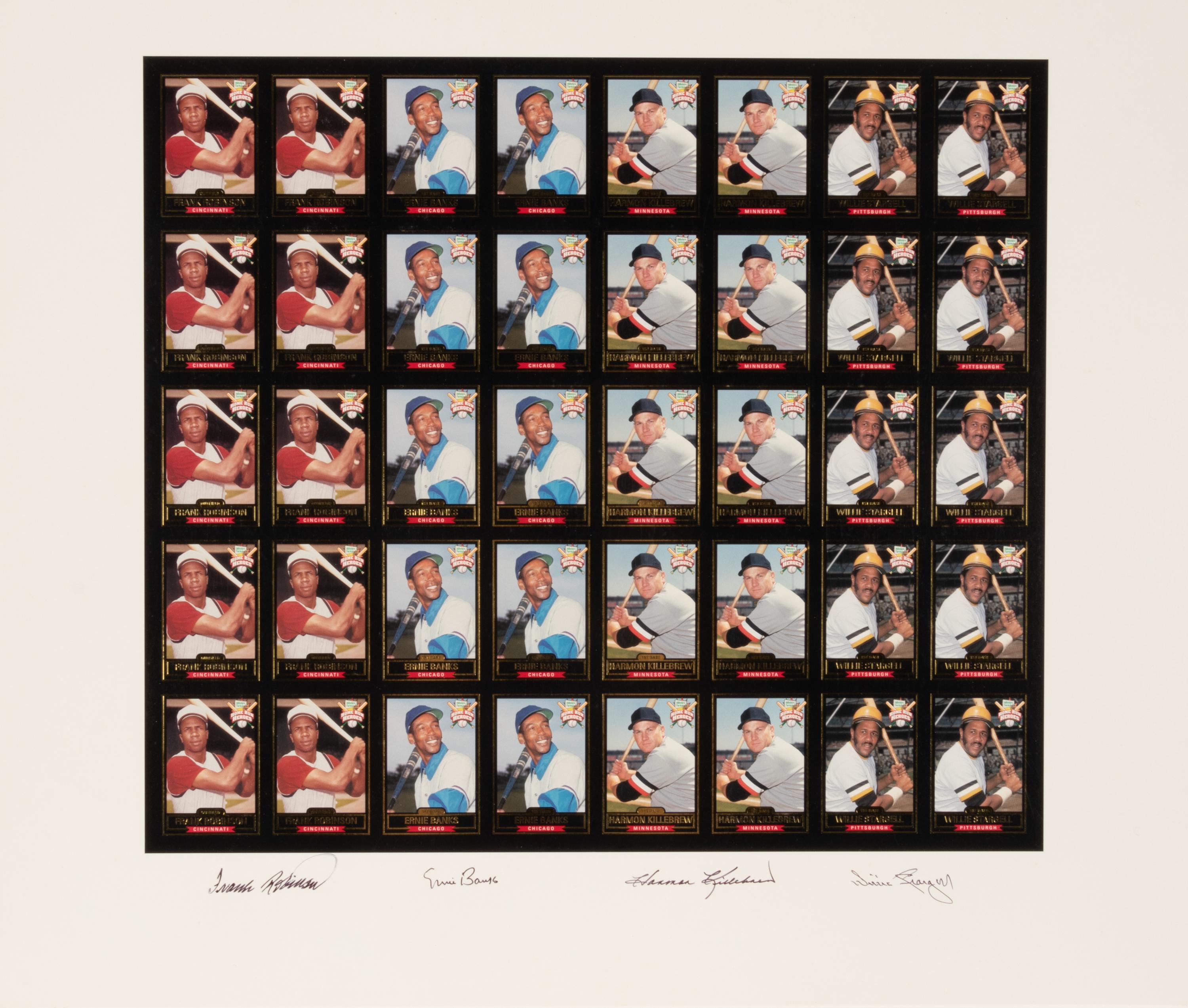 A Group of Seven Uncut Sheets of Signed Home Run Heroes Baseball Cards (Robinson, Banks, Killebrew, Stargell),