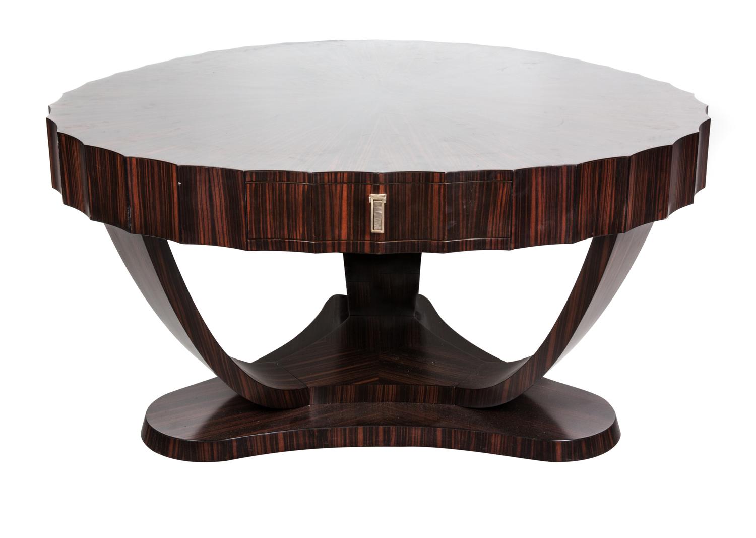 An Art Deco Walnut and Marquetry Breakfast Table Height 19 x width 54 1/2 x depth 31 inches. — 20TH CENTURY