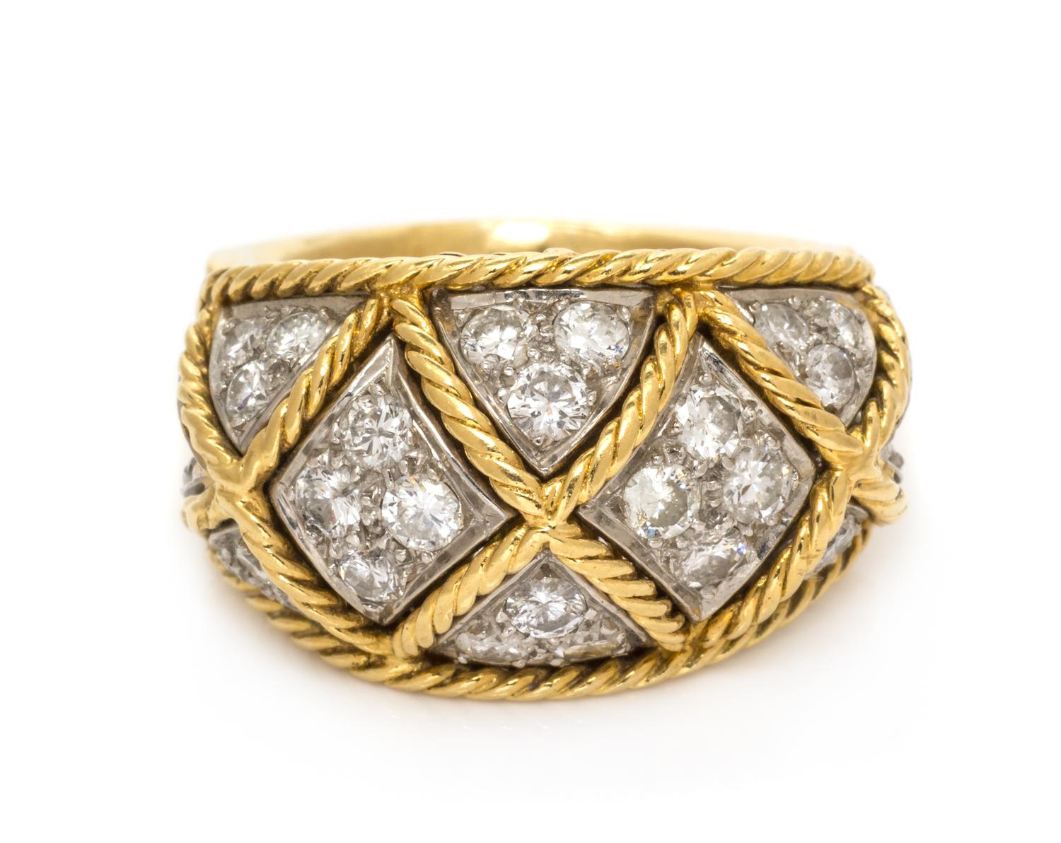 An 18 Karat Yellow Gold, Platinum and Diamond Ring, 10.55 dwts.