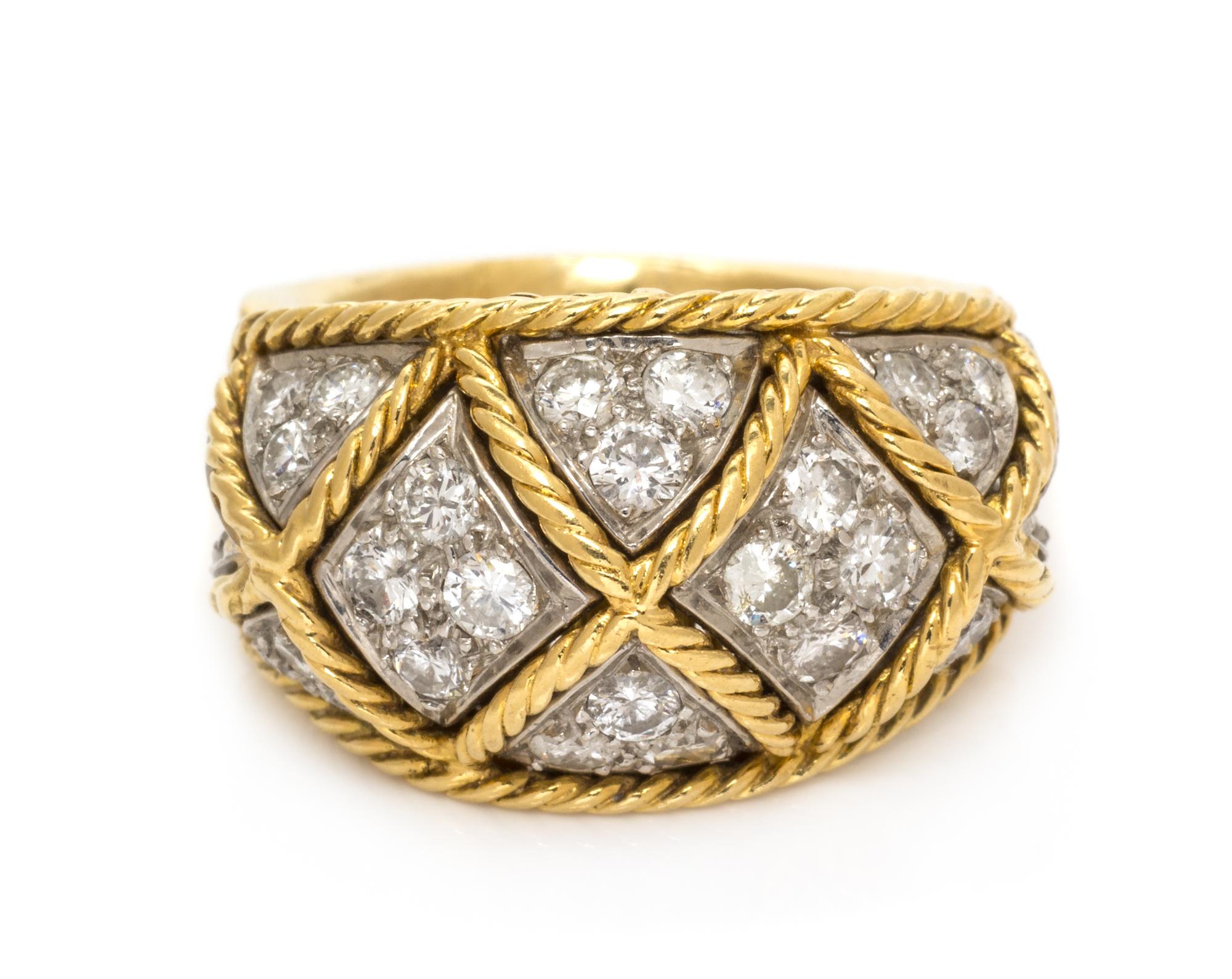 An 18 Karat Yellow Gold, Platinum and Diamond Ring, 10.55 dwts.