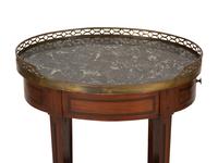 A French Empire Inlaid Mahogany Bouillotte Table with Marble Top and Brass Three-Quarter Gallery
