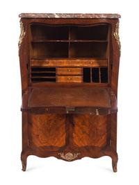 A Louis XV Style Gilt Bronze Mounted Marquetry Marble-Top Secrétaire à Abattant in the Manner of Jean-Pierre Latz