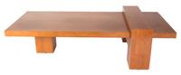A Contemporary Wood Coffee Table Height 16 1/2 x width 72 x depth 30 inches.
