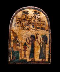 An Egyptian Painted Wood Round-Top Stele
