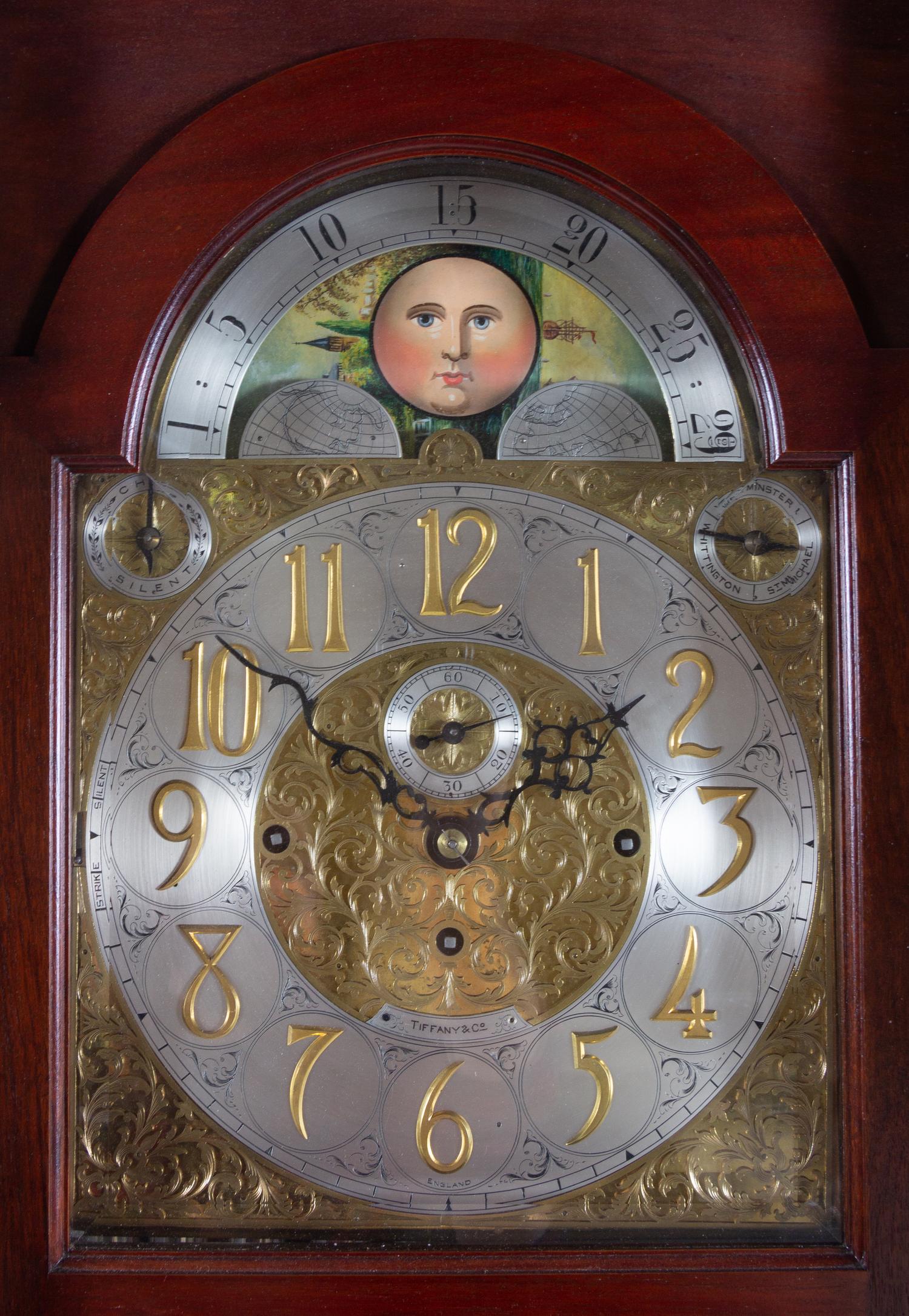 A Classical Style Mahogany Tall Case Clock Retailed by Tiffany & Co.