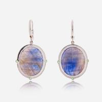 A Pair of 18K White Gold, Sapphire, Tsavorite, and Diamond Earrings