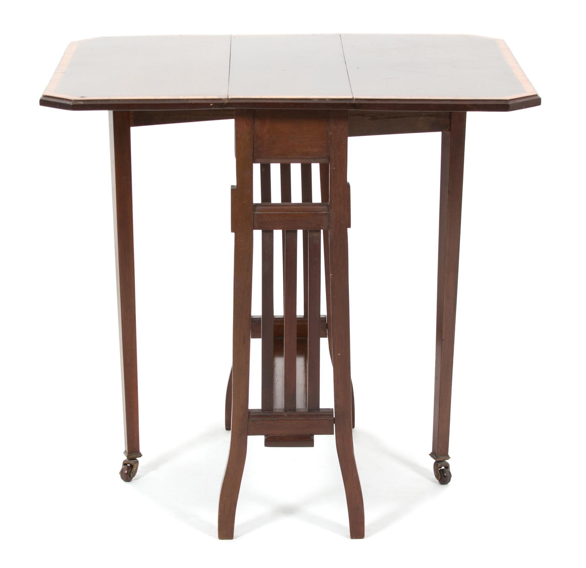 A Georgian Style Diminutive Inlaid Mahogany Drop Leaf Occasional Table Height 24 1/2 x width open 25 1/2 x depth 20 1/2 inches. — LATE 19TH/20TH CENTURY