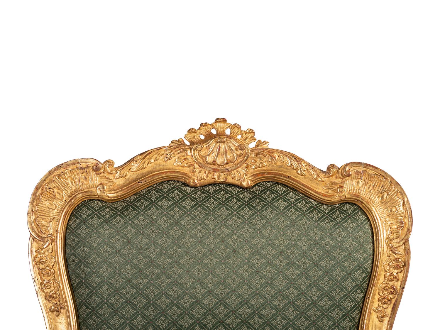 A Pair of Rococo Style Giltwood Fauteuils