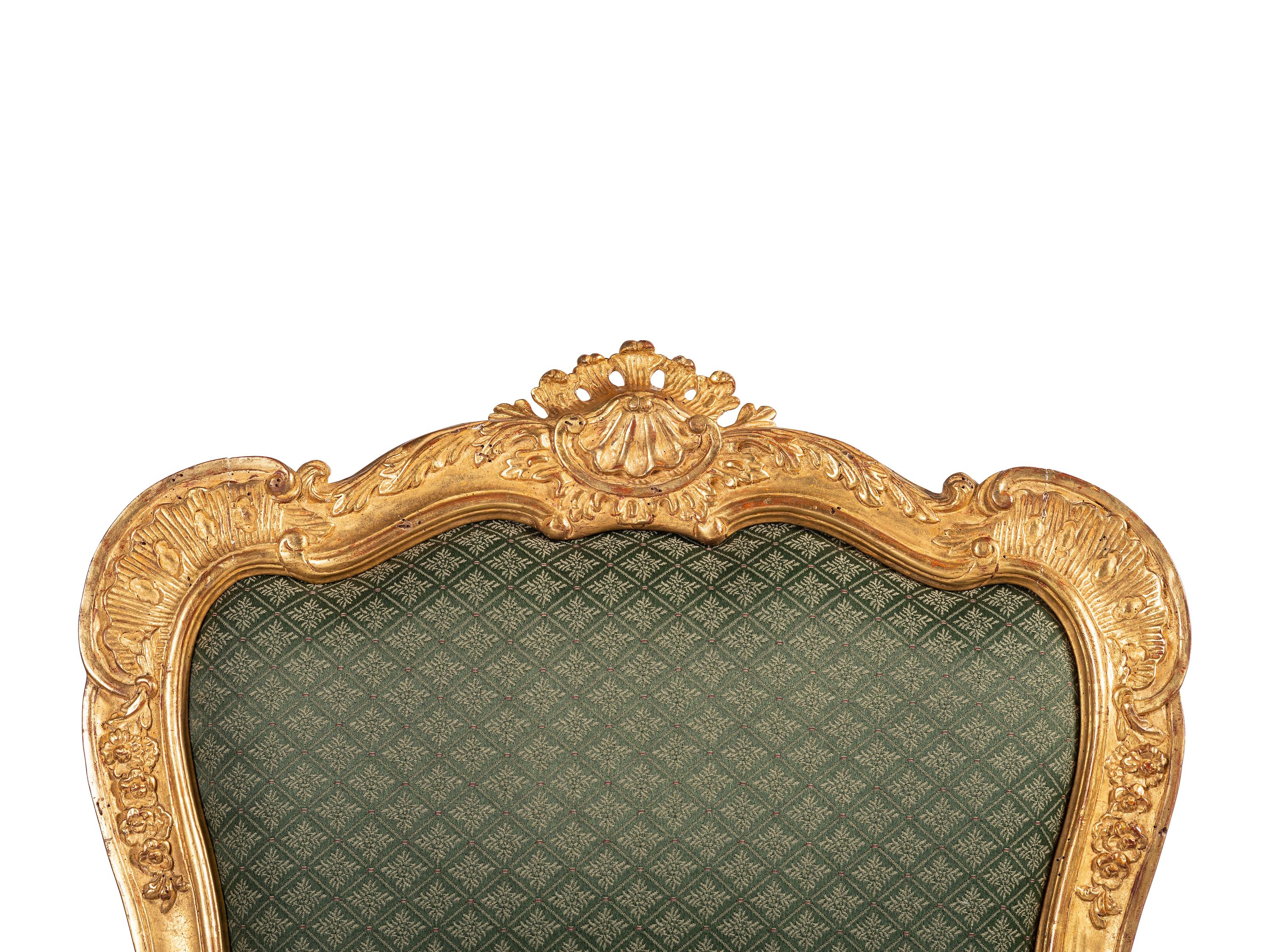 A Pair of Rococo Style Giltwood Fauteuils