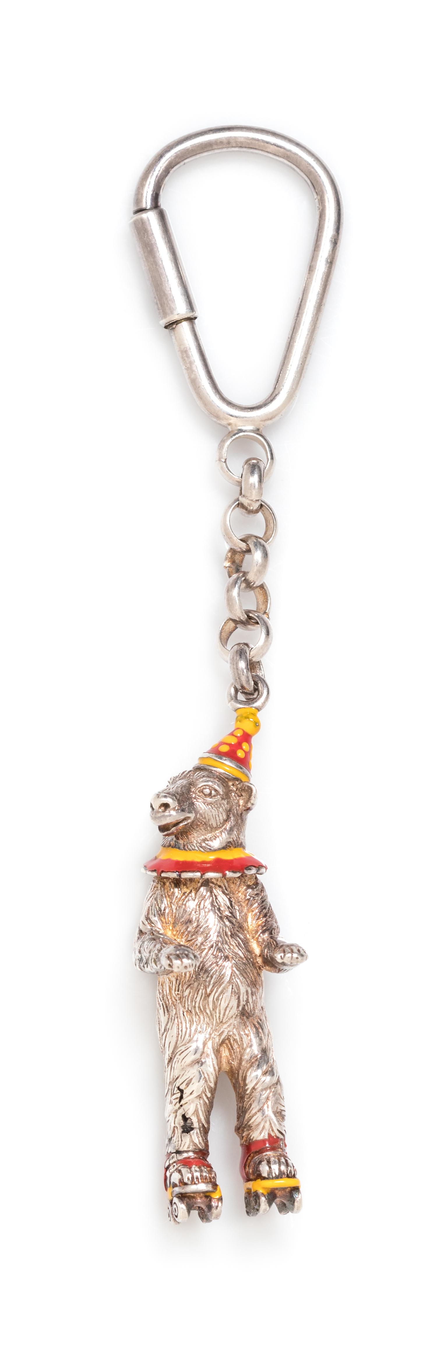 A Sterling Silver and Polychrome Enamel Circus Bear Keychain, Gene Moore for Tiffany & Co., 39.60 dwts.
