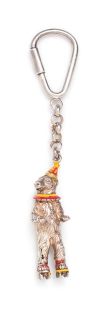 A Sterling Silver and Polychrome Enamel Circus Bear Keychain, Gene Moore for Tiffany & Co., 39.60 dwts.