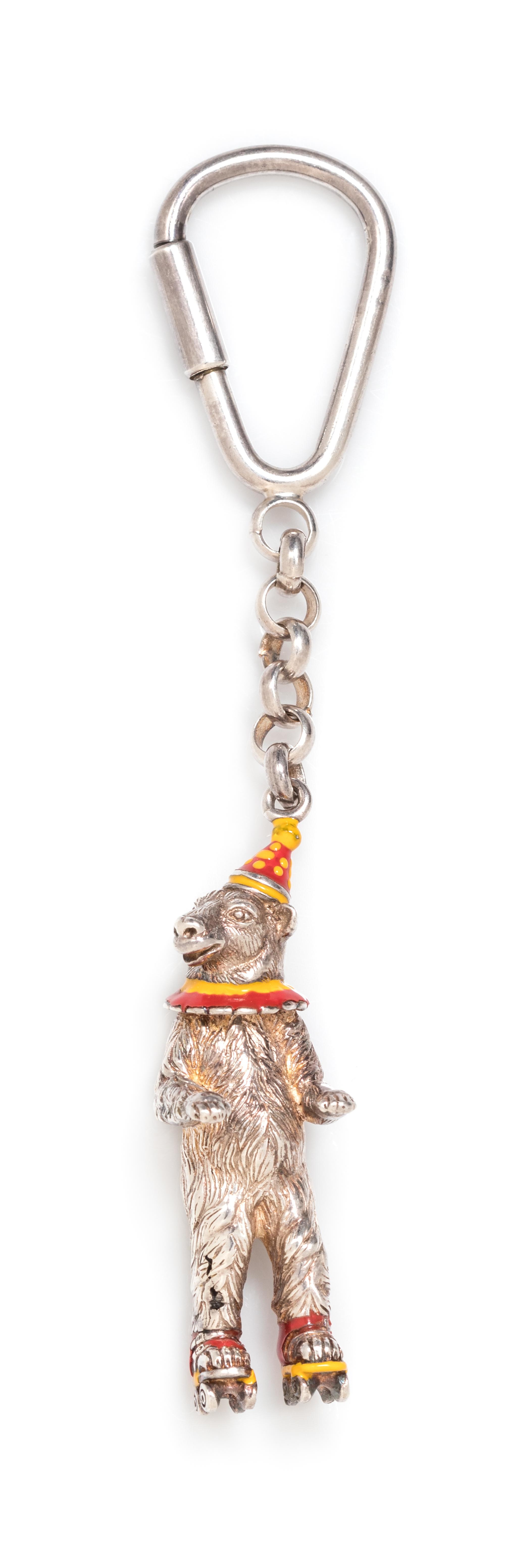 A Sterling Silver and Polychrome Enamel Circus Bear Keychain, Gene Moore for Tiffany & Co., 39.60 dwts.