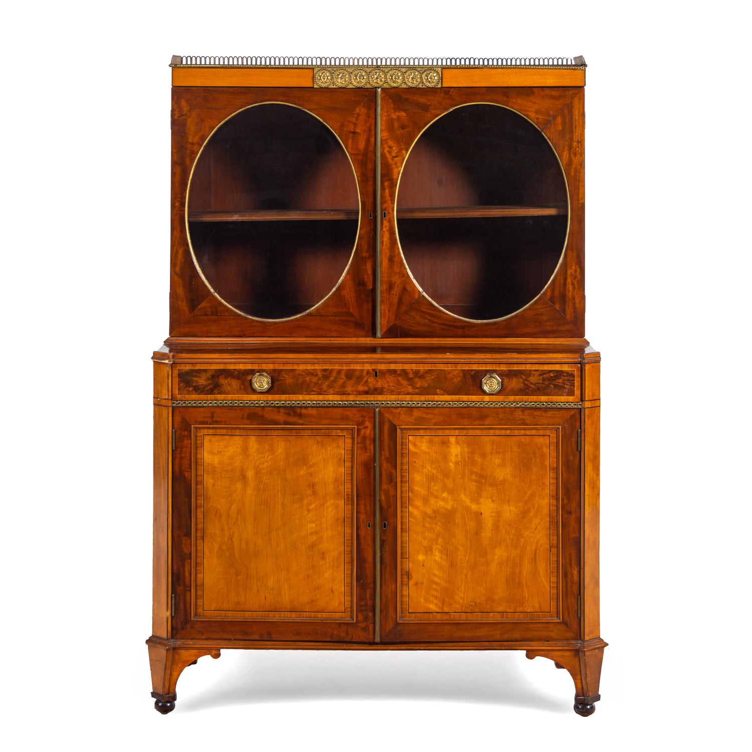 A George III Gilt Bronze Mounted Satinwood, Tulipwood and Mahogany Ladies' Writing Cabinet