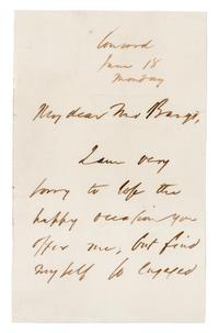 EMERSON, Ralph Waldo (1803-1882). Autograph letter signed ("R.W. Emerson"), to Mr. Edward Bangs. Concord, 18 June (no year).