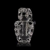 A Small Chinese Carved Rock Crystal 'Prunus and Bird' Covered Vase 雕水晶喜上眉梢小蓋瓶