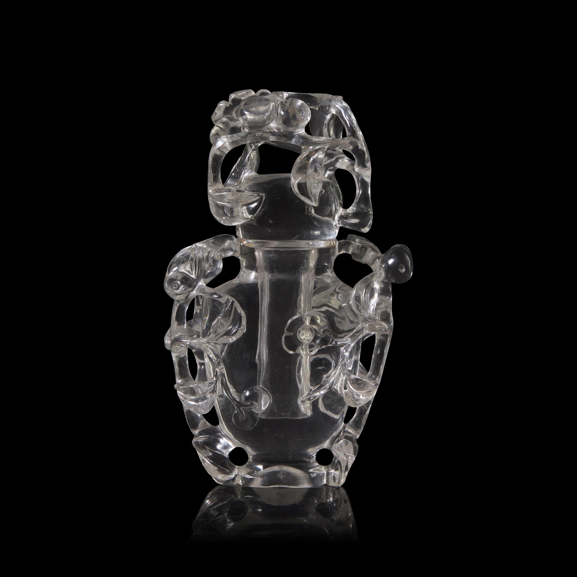 A Small Chinese Carved Rock Crystal 'Prunus and Bird' Covered Vase 雕水晶喜上眉梢小蓋瓶
