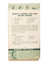 [AFRICAN AMERICANA - COOKBOOKS]. PREVOST, Ruth (1917-1954). Mandy Lee's Recipes for Good New Orleans Dishes . [Louisiana]: N.p., ca 1950-1954.