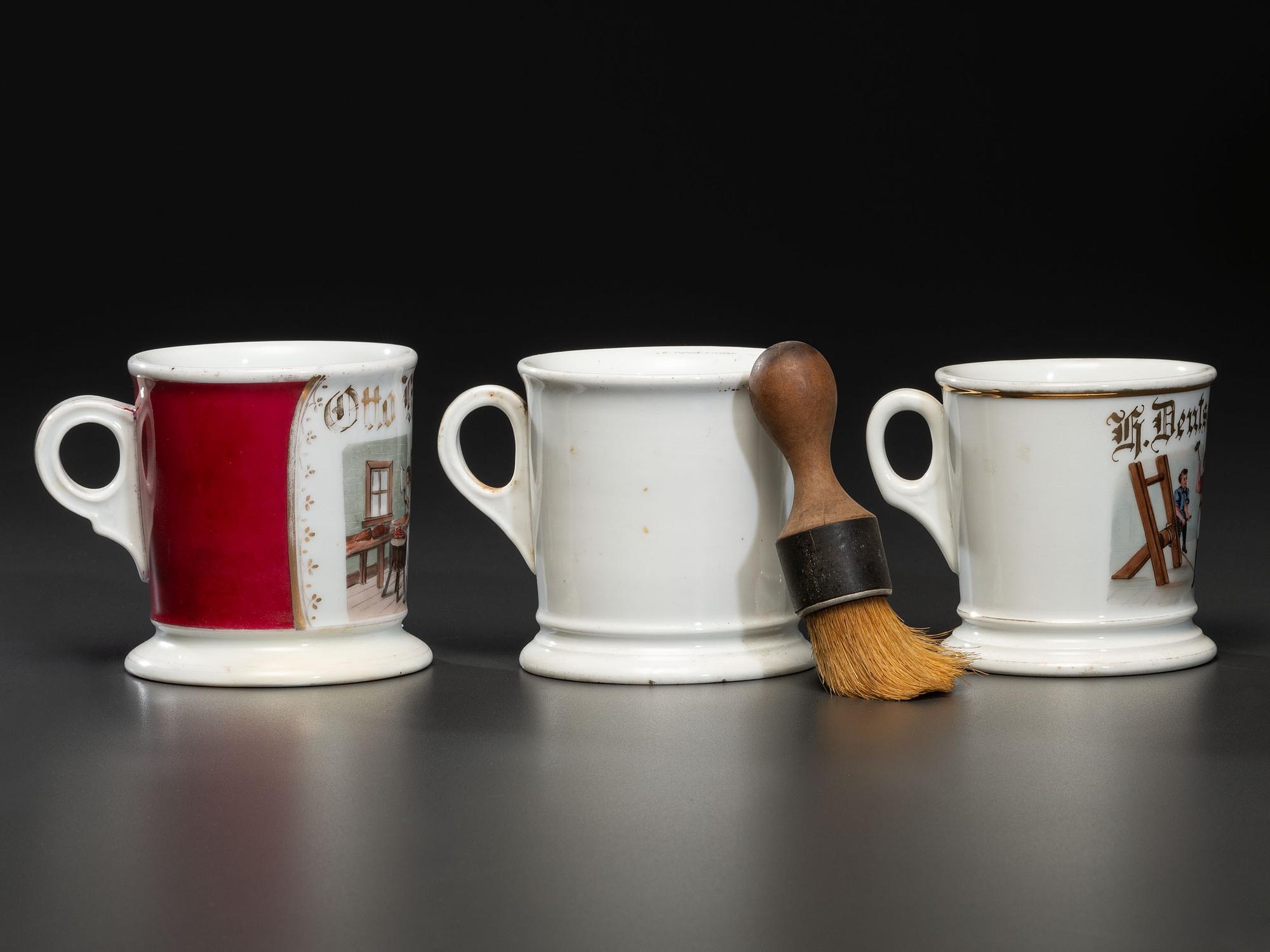 Three Butcher's Porcelain Occupational Shaving Mugs