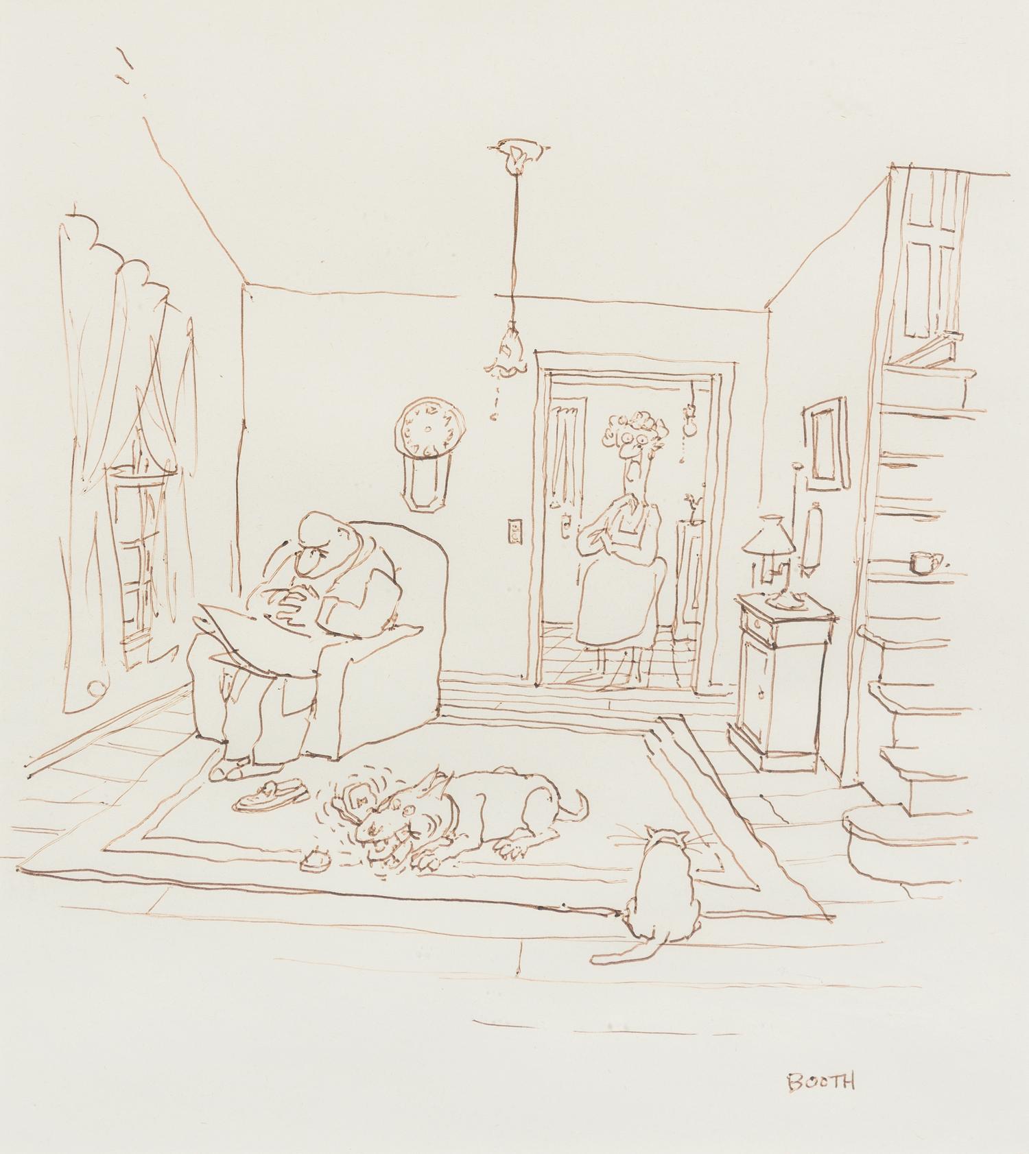 George Booth, (American, b. 1926), This is a Night for White Wine. and Untitled (Interior) (a pair of works)