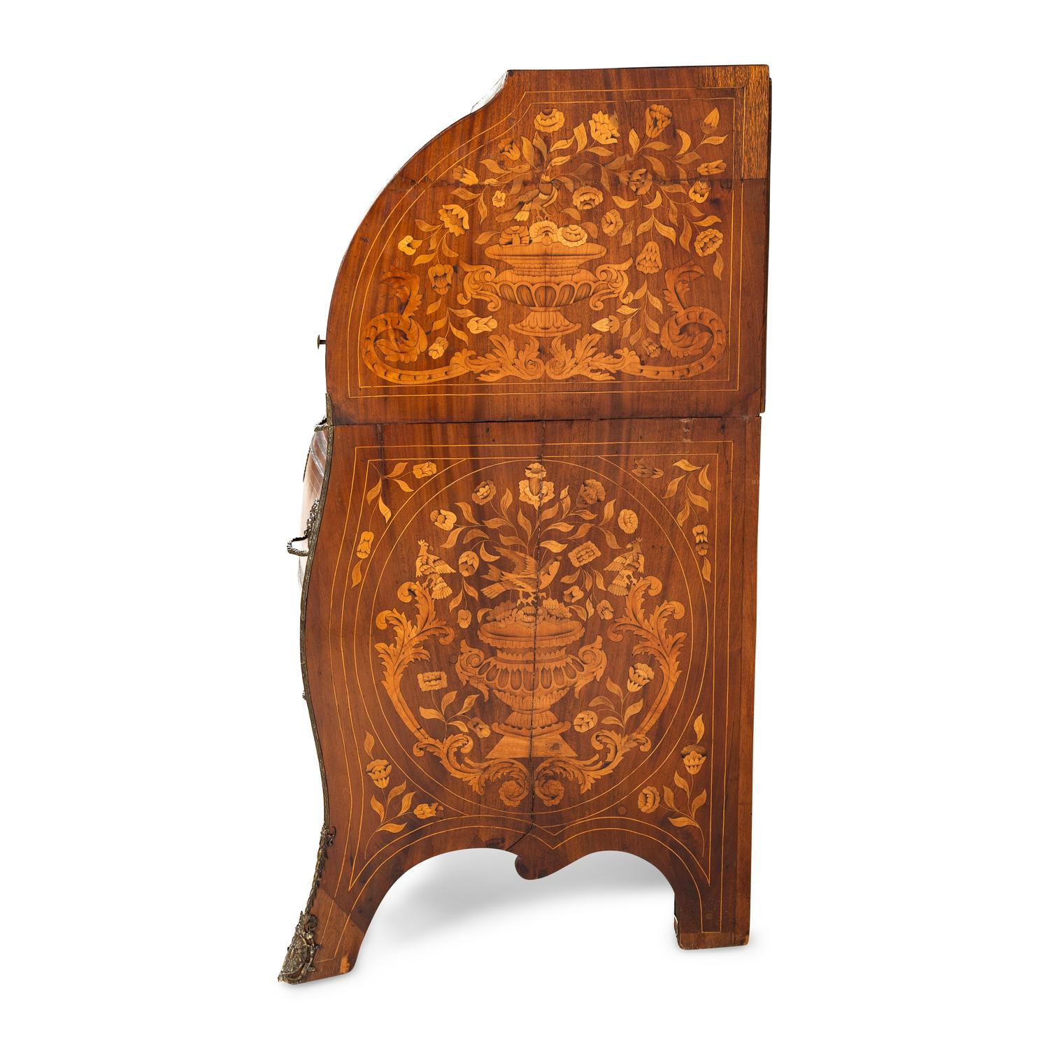 A Dutch Walnut and Marquetry Cylinder Bureau