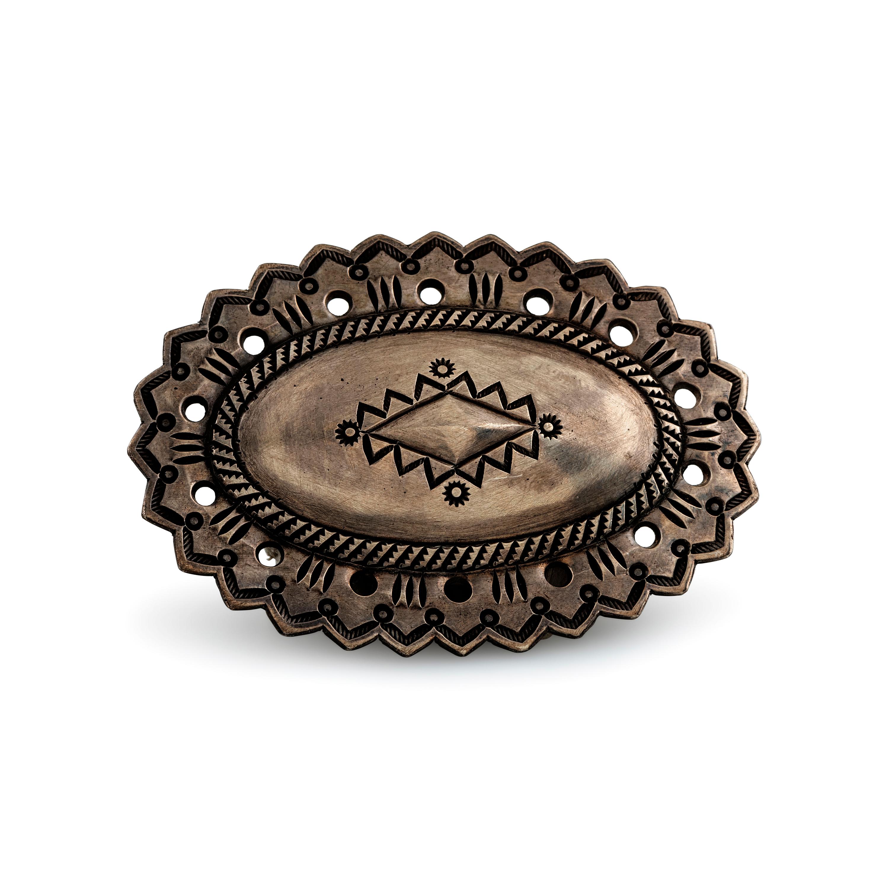 Stamped Silver Concha Pin / Pendant
