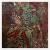 A Large Chinese polychrome stucco fresco panel 灰泥彩绘天女图壁画 Yuan/Ming Dynasty or later ?/????